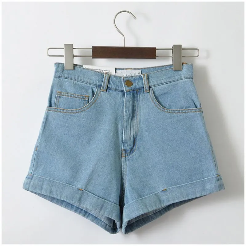 Euro stil kvinnor denim shorts vintage hög midja manschetterade jeans gata bär sexig för sommar vår höst kvinnor
