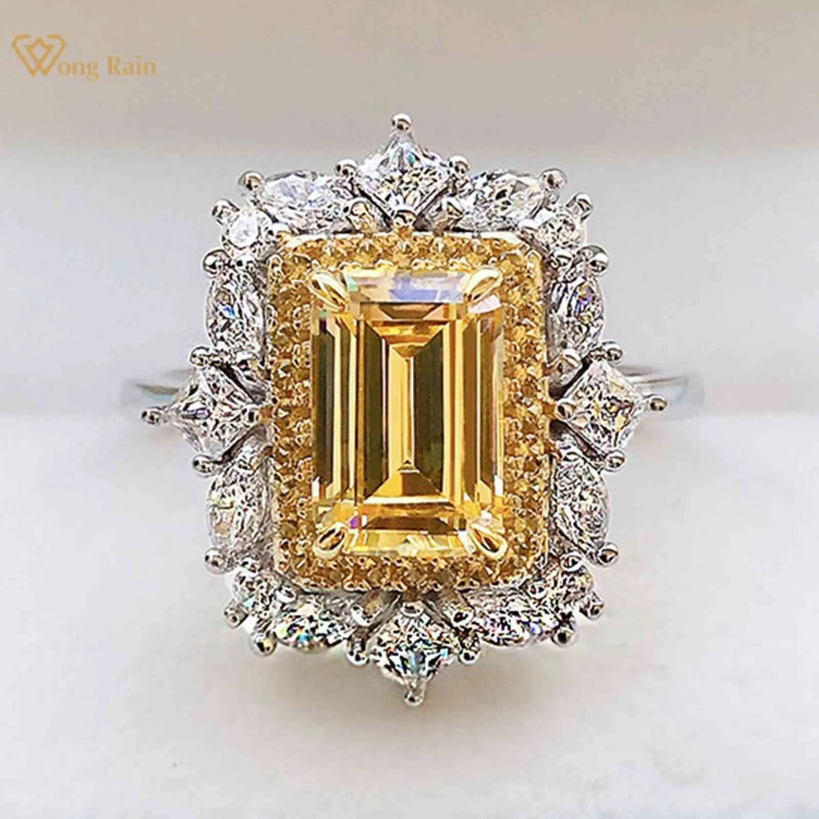 Wong Rain Luxury 925 Sterling Silver Emerald Cut Created Moissanite Wedding Engagement Classic Women Rings Fine Jewelry Gift