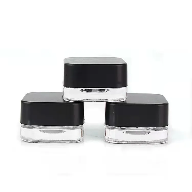 5 ml 5 g Premium-Glaskonzentratglas, Würfel, quadratischer Stil, schwarz, weißer Deckel, dicker Öl-Dab-Behälter