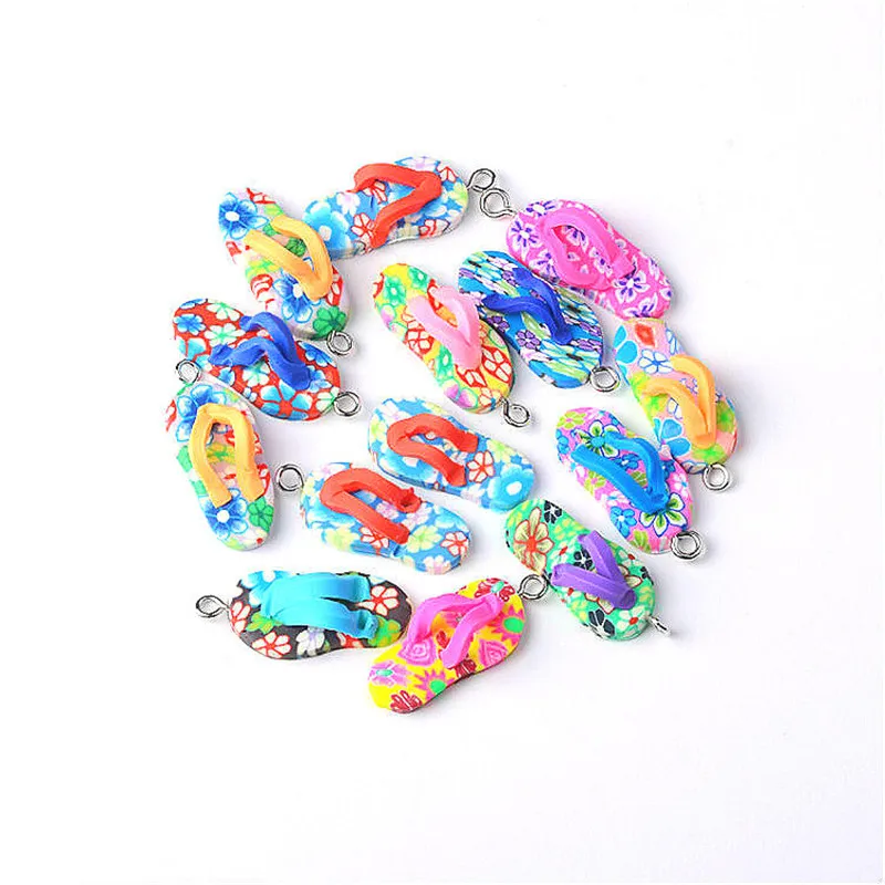 Creative Beach Shoes Flip Flop Charms Pendant For Women Girls Making jewelry DIY Necklace Keychain Earings Decoration