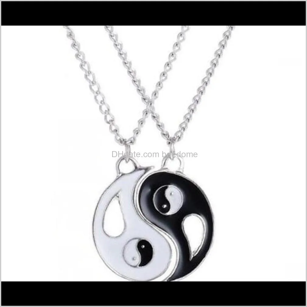 1pcs fashion vintage silver yin yang leather necklaces 2 pendants best friend lovers ying yang necklace set couple holiday gifts