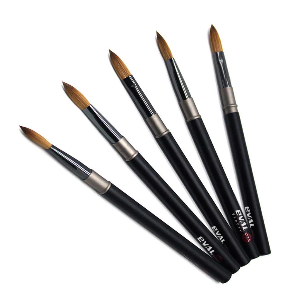 Eval Professional Black Acrylic Paznokcie Brush Kolinsky Sable Włosów Proszek Okrągły Dostawy Sztuki 210630