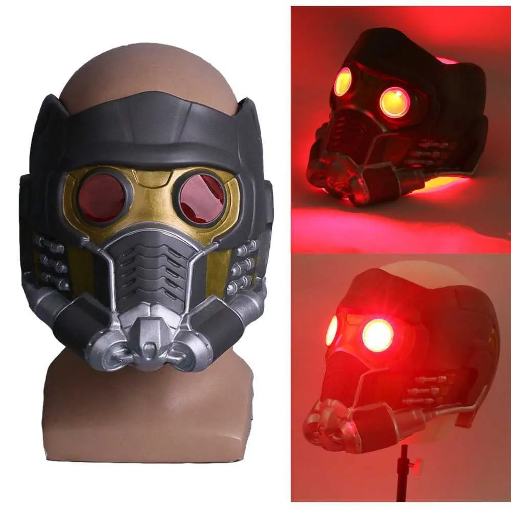 Cosplay Star Lord LED 헬멧 라텍스 무한대 전쟁 퀼 LED 마스크 슈퍼 히어로 소품 할로윈 파티 PROP X0803