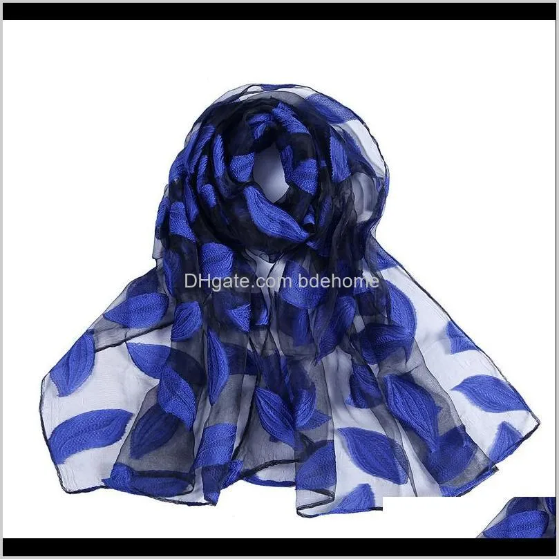 scarf women`s leaves flowers long shawl spring and autumn echarpe high-quality organza lady elegant hijab wraps