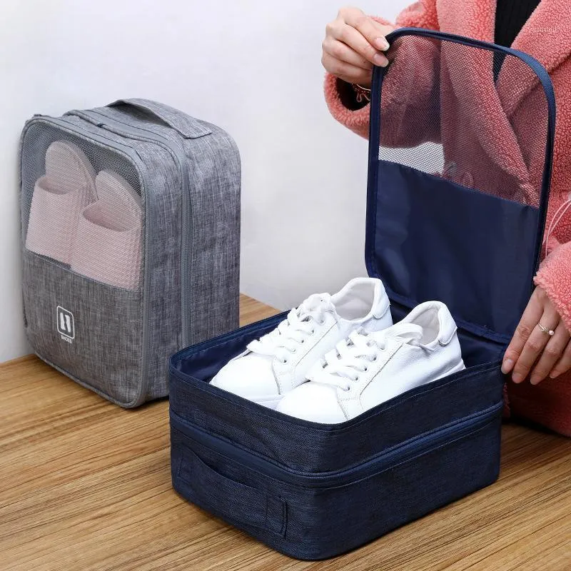 保管袋防水シューズバッグ便利な旅行二重層カチオン携帯用オーガナイザードライとぬれた分離靴