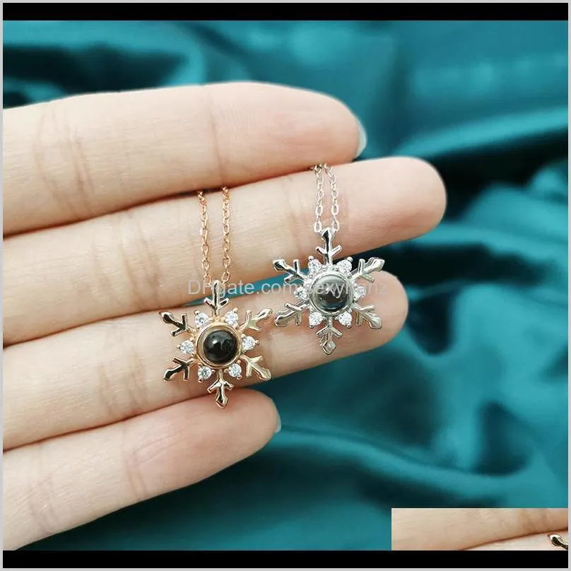 fashion 925 sterling silver snowflake necklace female clavicle chain tiktok new product projection 100 languages i love you christmas gift