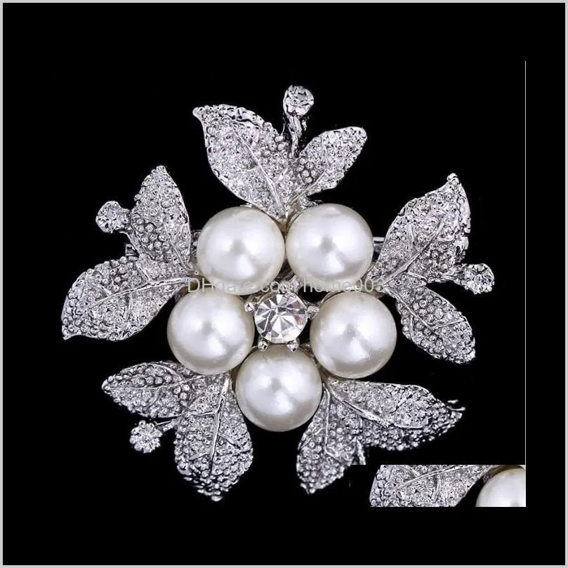 silver/ golden tone clear rhinestone crystal brooch flower girls` corsage fashion pearl brooch wedding bridal bouquet pins brooches
