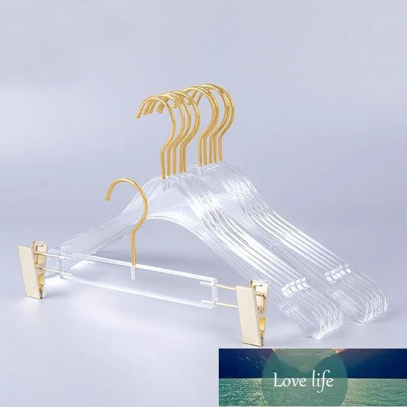 Uds. Percha para trajes de ropa de cristal acrílico transparente de alta calidad con gancho dorado, perchas para pantalones transparentes, estantes con Clips