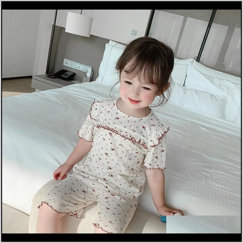 Babykleding baby, moederschapslittle meisje 1-6Y mode schattige bloemen gedrukt breien peuter nachtkleding set zomer kinderen pyjama suits drop de