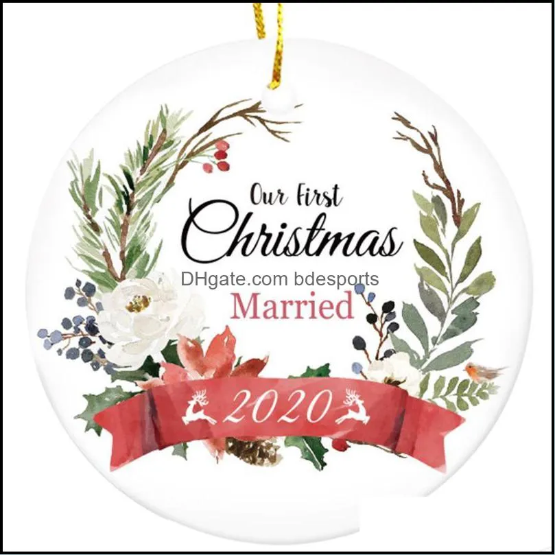 Christmas Decorations 1Pc Ceramic Hanging Ornament Xmas Tree Decoration Wedding Tag