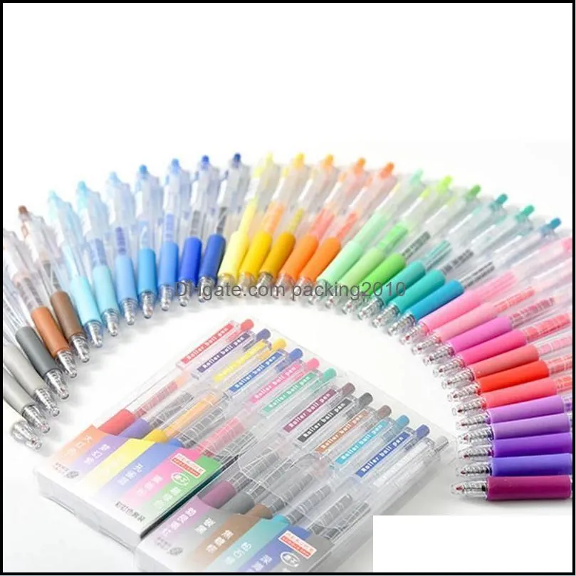 Penne Articoli per la scrittura Office School Business Industrial 6Pcs/Set Juice Pen Retro Morandi Color Highlight Metallic Ballpoint Push Set Drop
