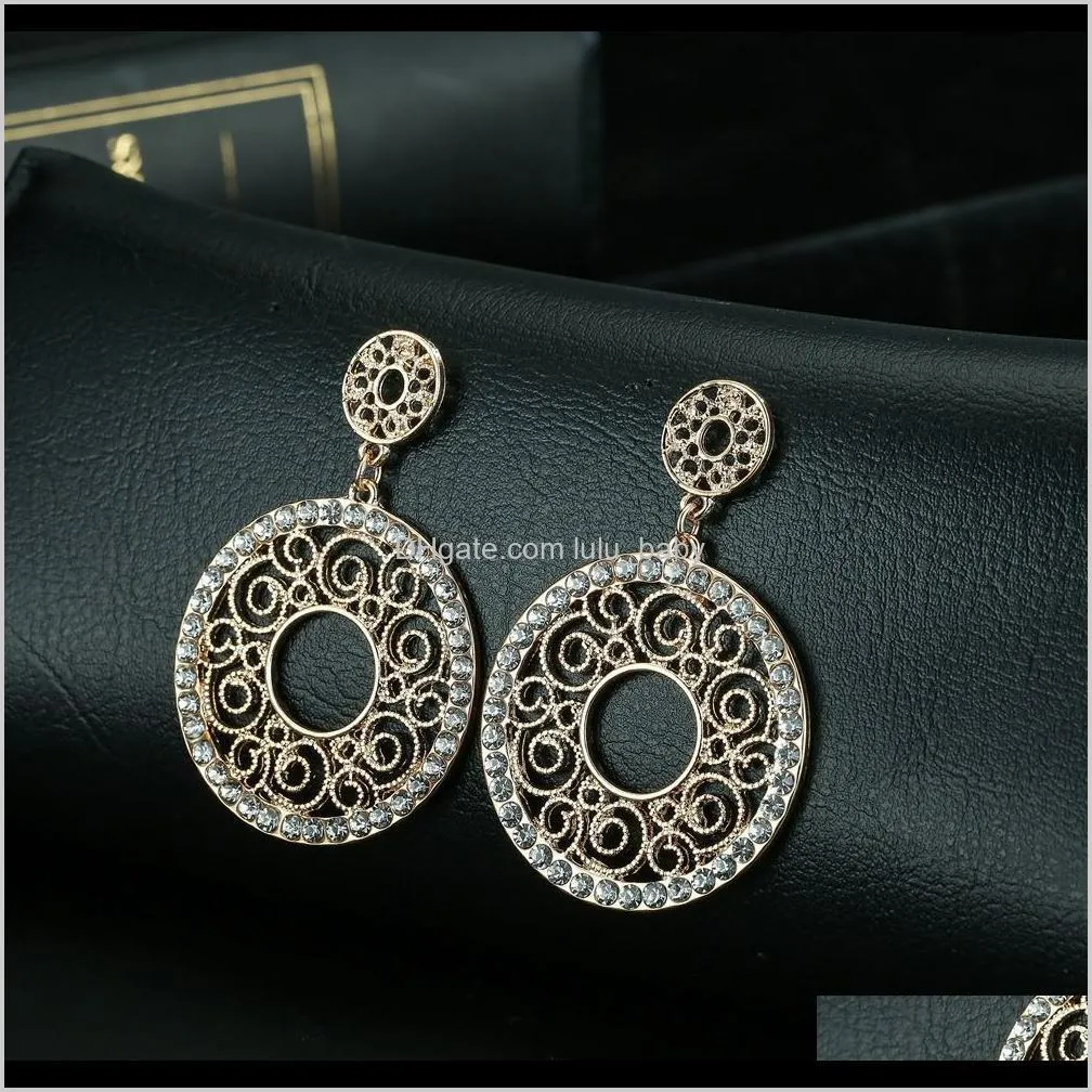 new arrival bling bling crystal hollowed floral circle earring for lady engagement gift dangle ear drop
