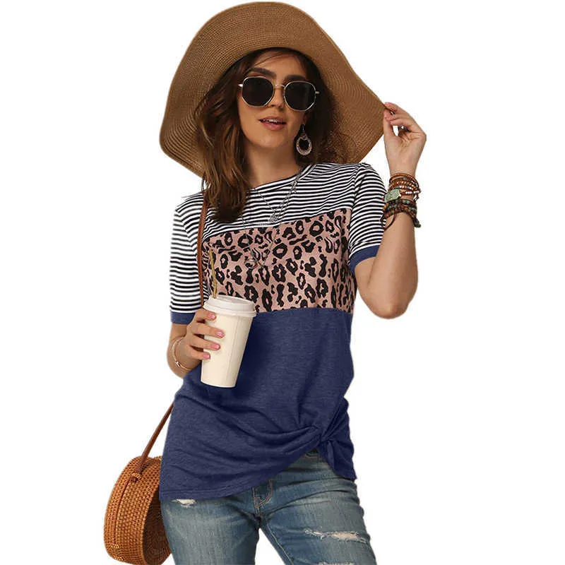 夏のヒョウの女性Tシャツ半袖O首の街路街トップスレディース服プラスサイズTシャツファッションティーシャツフェムメ210608
