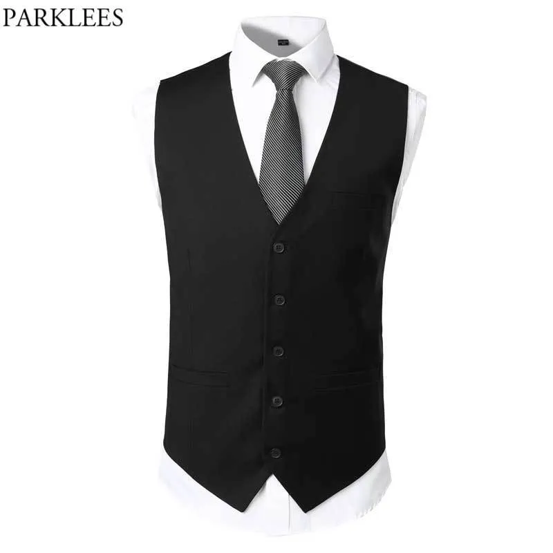 Mens Black Dress Vest With Tie Brand Sleeveless Slim Fit Men Tuxedo