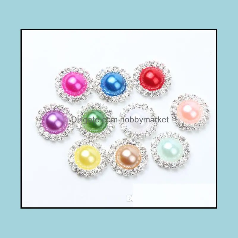 16mm Flat Back Crystal Pearl Buttons 50pcs/lot 19colors Metal Rhinestone Crystal Loose Diamonds Jewelry DIYl