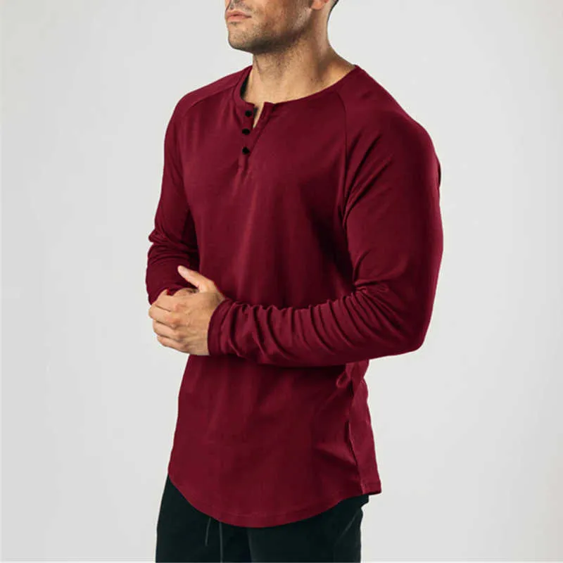 Casual gym clothing fitness t shirt men fashion extend hip hop Autumn long sleeve t-shirt cotton bodybuilding muscle tshirt man 210629