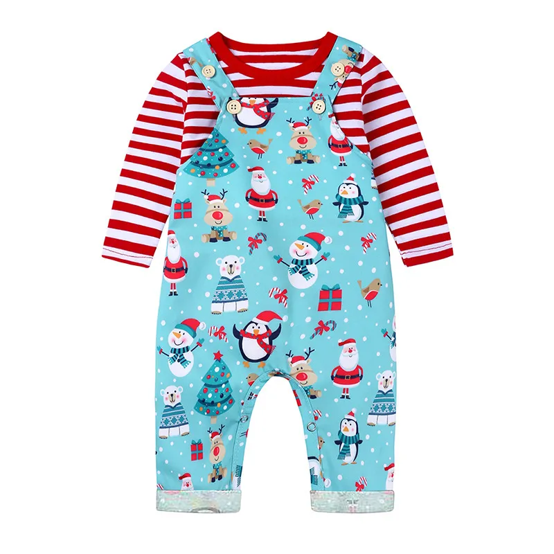 Christmas Infant Baby Boys Girls Long Sleeve Top + Braces Pants Clothing Sets Autumn Winter Kids Clothes Suits 210429