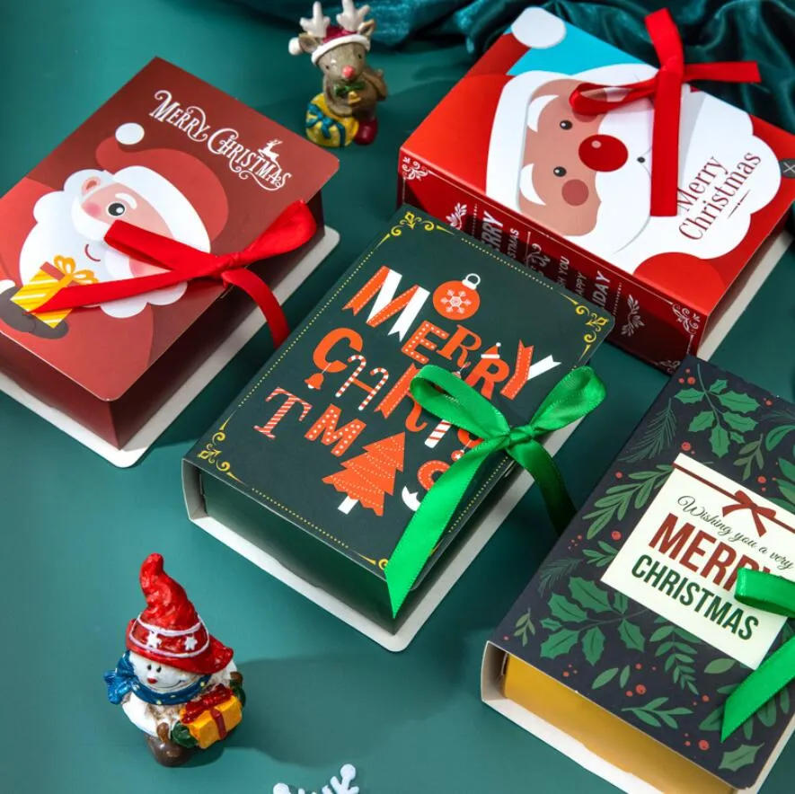 Scatole di Natale Libro magico Sacchetto regalo Caramelle Scatola vuota Buon Natale Decorazioni per la casa Forniture di Capodanno Regali di Natale Forniture per feste