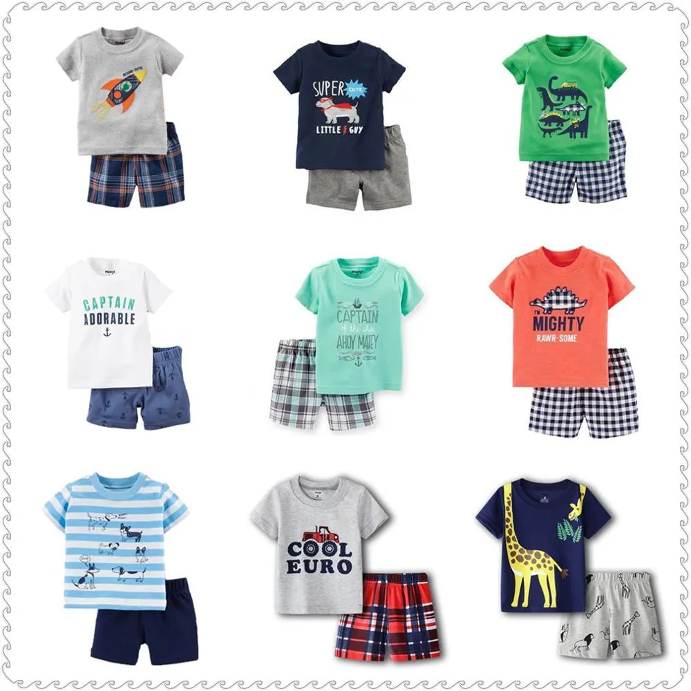 Fashion Boys Clothes Suit Summer T-Shirts + Shorts Pants 2PCS Sets Children Outfits Cotton Sets Tops Soft 0-2 Year Kid Jumpsuits 210413