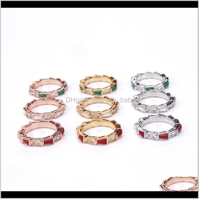 european and american versatile creative snake bone ring temperament micro-inlay zircon shell green agate carnelid ring wholesale