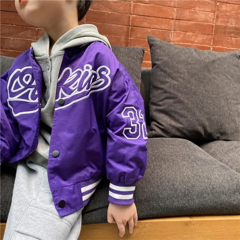 Jackor Vår Purple Baseball Jacka Stora Barnkläder För Tonåringar Tonåringar Tjejer Boys Cardigan Barn Outwear Coats Hoodies Windbreaker
