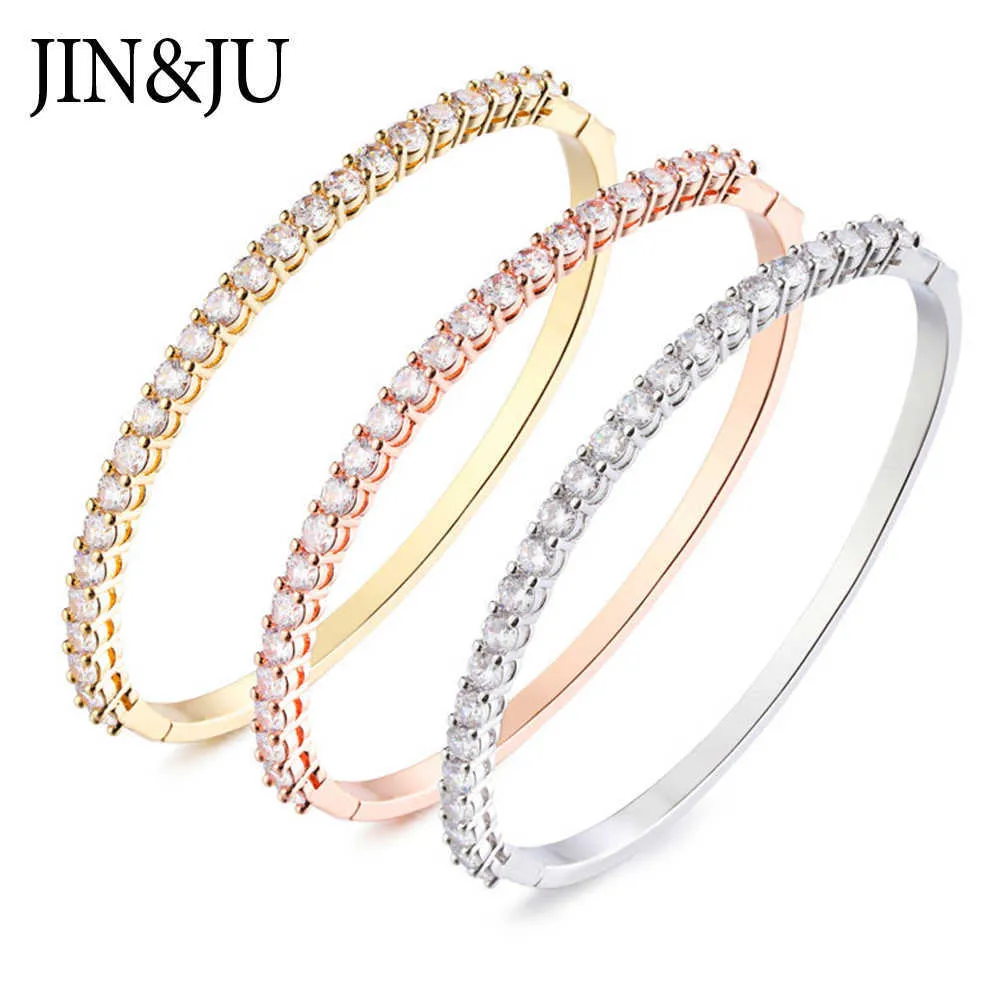 Jin&ju High Quality Fashion Jewelry Bangle Bracelets for Women Rose Gold Color Plated Bangles Grilfriend Birthday Gift Q0720