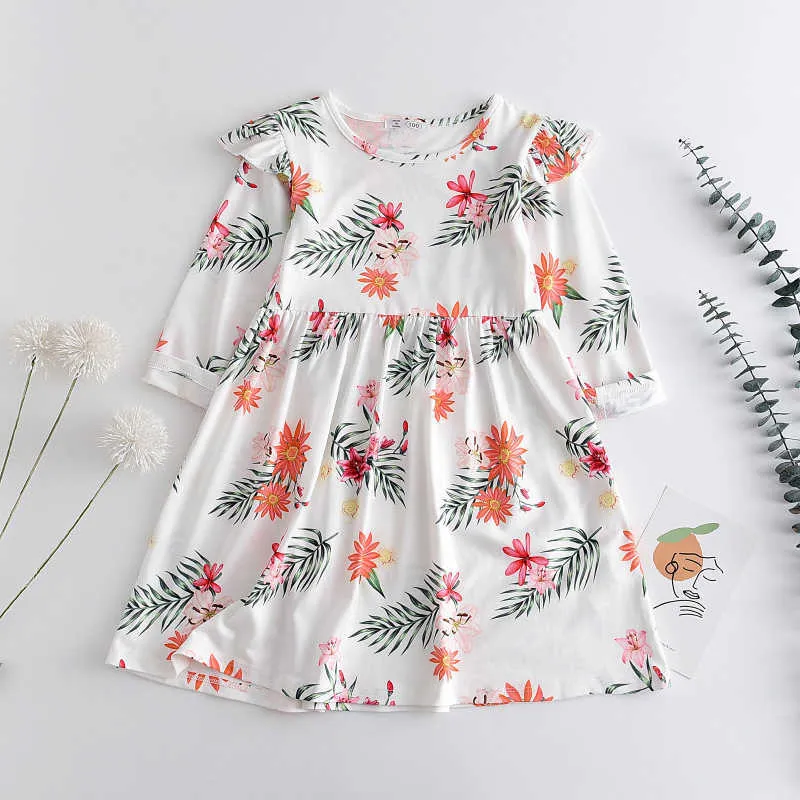 2021 AutumnToddler Kid Baby Girls Casual Dresses Solid Ruffle Long Seeve Dress Outfit Flowers dress Cute Grils Dress Q0716