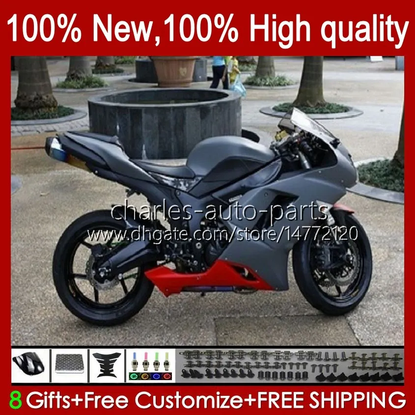 Motorcykel Matte Gråkroppar för Kawasaki Ninja ZX 6R 600c 6 R ZX600C ZX-600 ZX6R 07 08 Bodywork 10NO.67 ZX-636 600 CC ZX600 ZX636 07-08 ZX-6R ZX 636 2007 2008 Fairings Kit