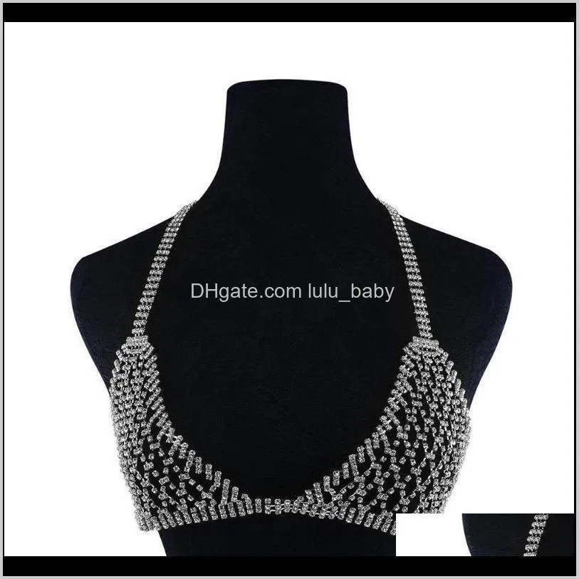 stylish women shiny crystal rhinestone mesh body bra bikini suit sexy charm women transparent panties body chest chain jewelry 9snp#