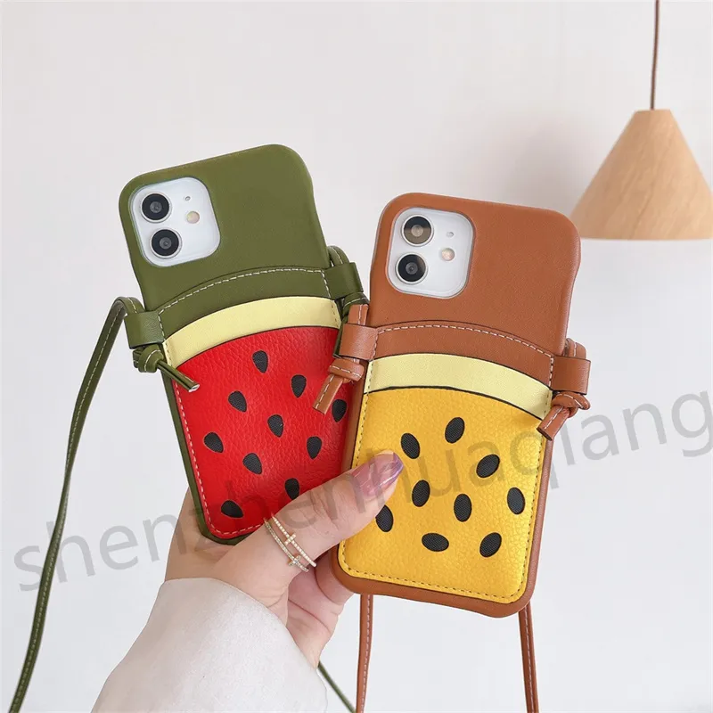 Fashion Designer telefoonhoesjes voor iPhone 13 Case 12 Promax 11 Max X XR 7 8 Plus Cover Luxury Leather Lederen Embossing Watermelon Wallet Card Holder Handtas Handtas Women Cadeau