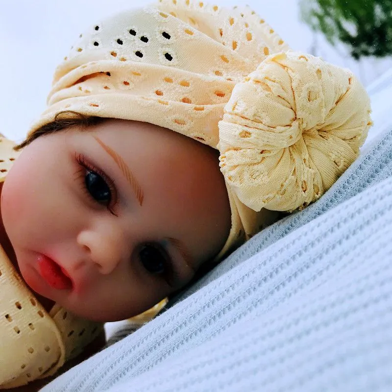 Chapeau Turban en dentelle pour bébé, 20 pièces/lot, chapeaux pour enfants, bonnet à nœud rond pour nouveau-né, couvre-chef à nœud supérieur, accessoires Photo, cadeau de douche