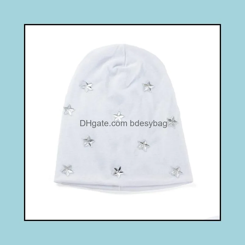 Casual Women Cotton Silver Stars Accessories Cap Beanies Solid Color Fashion Adult Men Handmade Hat Soft Beanie