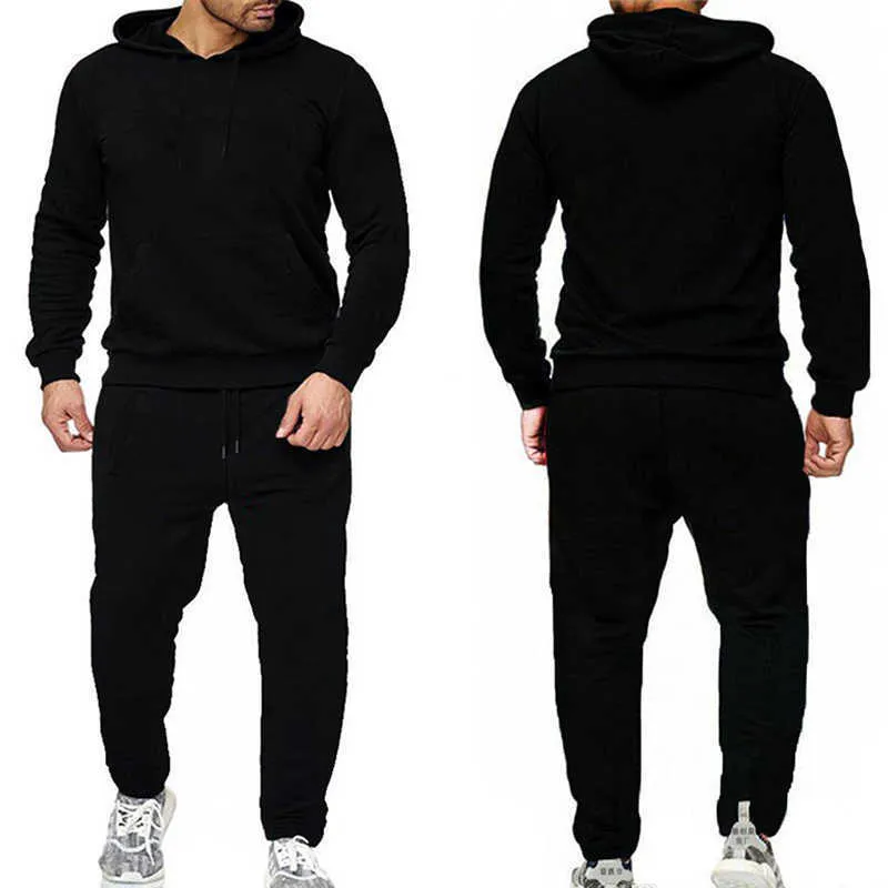 Men's sports suit solid color sportswear hooded sweater and trousers 2-piece jogging sports hoodie sweatshirt fgfg