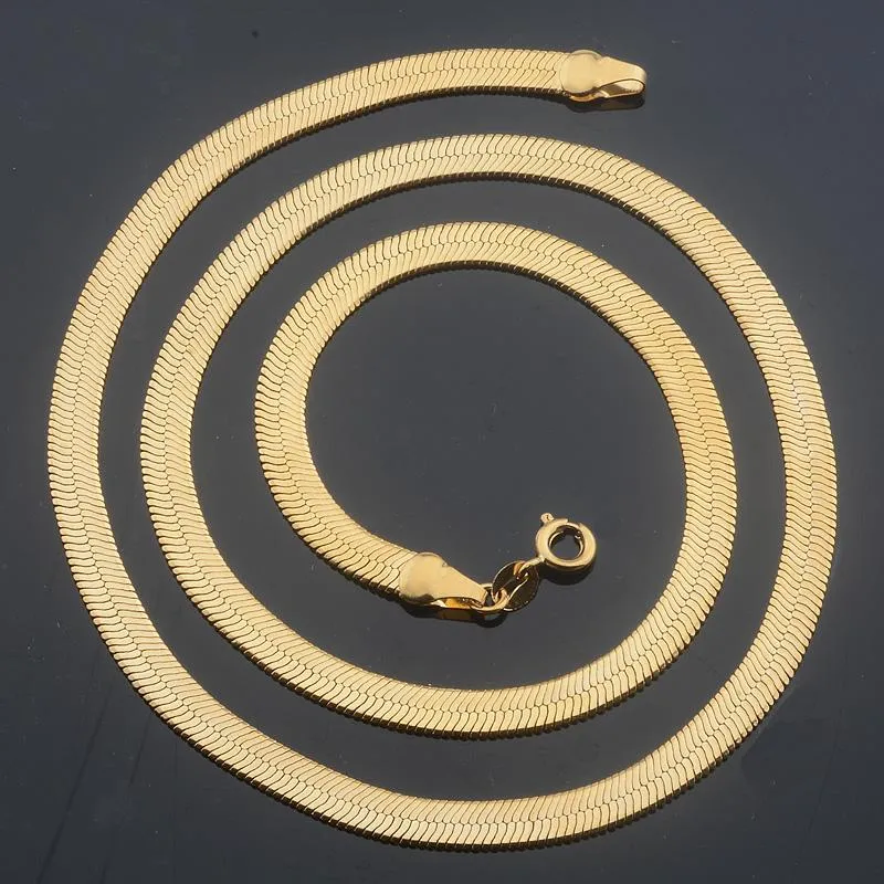 1pcs 4mm 5mm 9mm Men Women Yellow Gold Color White Link Herringbone Necklace Whole Chains Jewelry319c