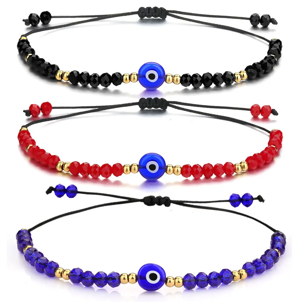 Pulsera trenzada de hebras de ojo azul malvado, joyería hecha a mano, pulseras de cuentas de cristal coloridas para mujer y niña