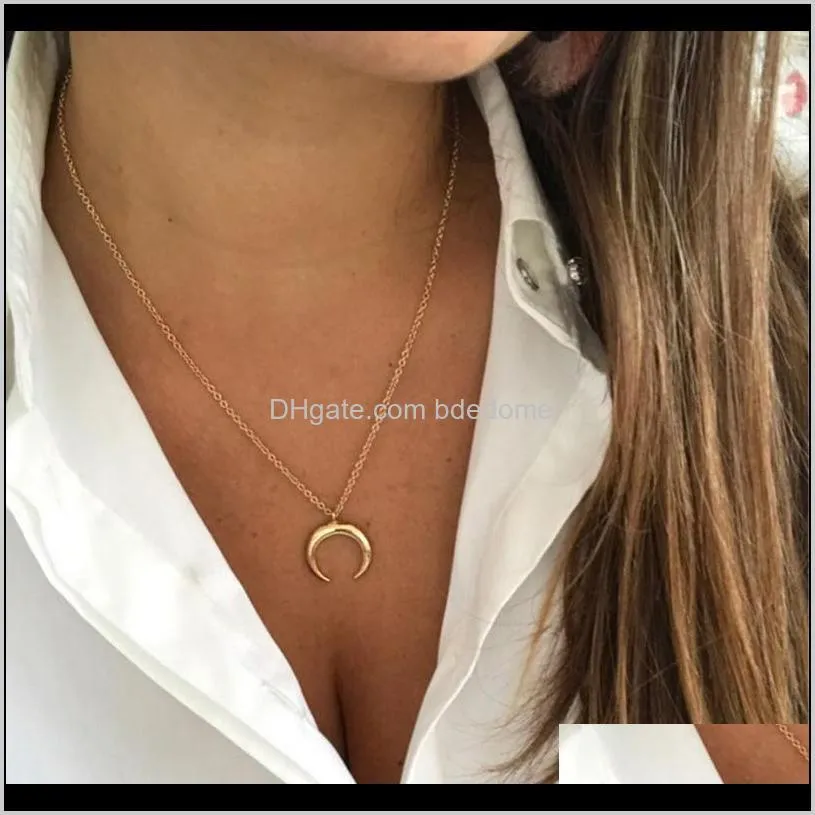 two layers necklace metal bead charm chain choker moon ox horn pendant silver gold color plated for women girls sexy gift