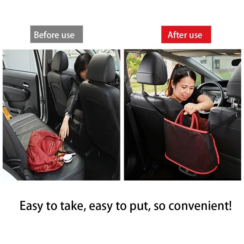 Car Organizer Net Pocket Handväskahållare, Förarlagring Netting påse, bilkrokar för plånböcker och påsar framsätet LX0E