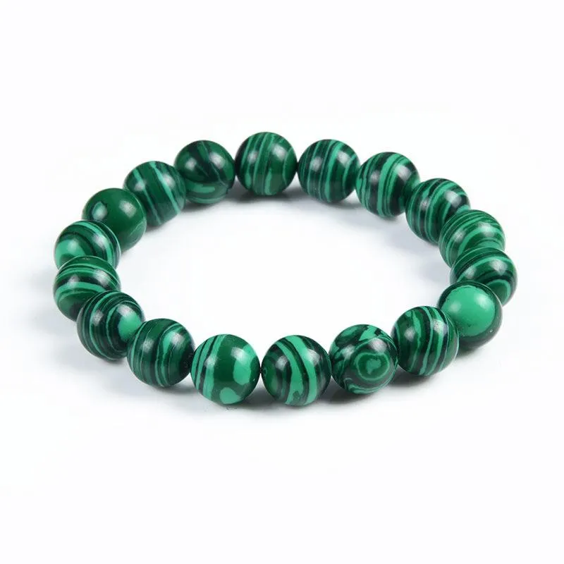 Высококачественный круглый зеленый эластичный браслет Модные малахитовые браслеты из бисера Браслет ручной работы Натуральный кристалл Ювелирные изделия из бисера, нити