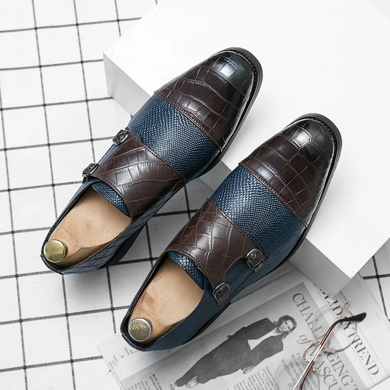 Erkek Elbise Ayakkabı PU Deri Çift Toka Keşiş Kayış Erkekler Ayakkabı Yılan Baskı Kap Toe Klasik İtalyan Ayakkabı Zapatos Hombre Boyutu 48