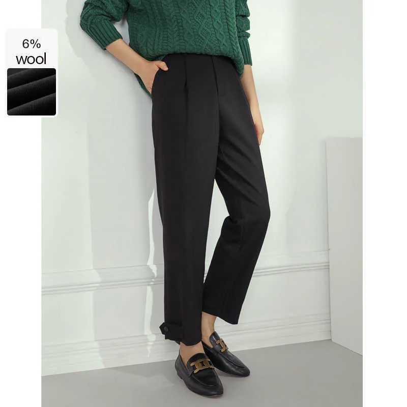 FANSILANEN High waist wool blend casual pants Women streetwear pleated black suit Female winter vintage trousers 210607