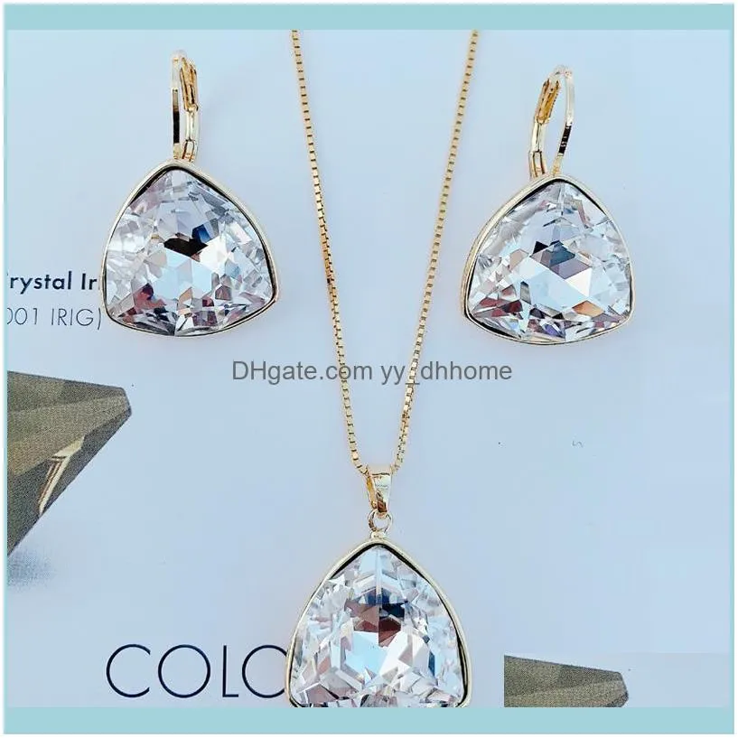 Earrings & Necklace High Quality Triangle Design Women Jwellery Set Made With Austrian Crystal For Bridal Wedding Jewelry Accessories Girl