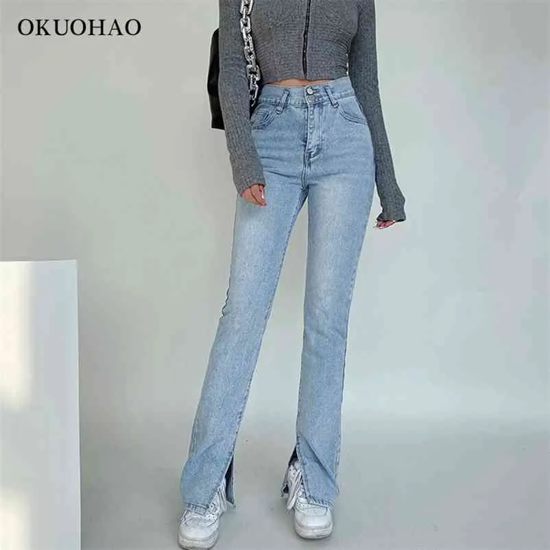 Jeans da donna Pantaloni a vita alta in denim Pantaloni per elasticità alla moda femminile Pantaloni svasati con taglio a gamba larga 210629