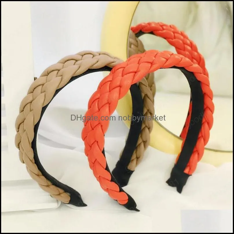Fashion Women Headband PU leather Braid Headwear Casual  Color Hairband Handmade Hair Accessories Wholesale