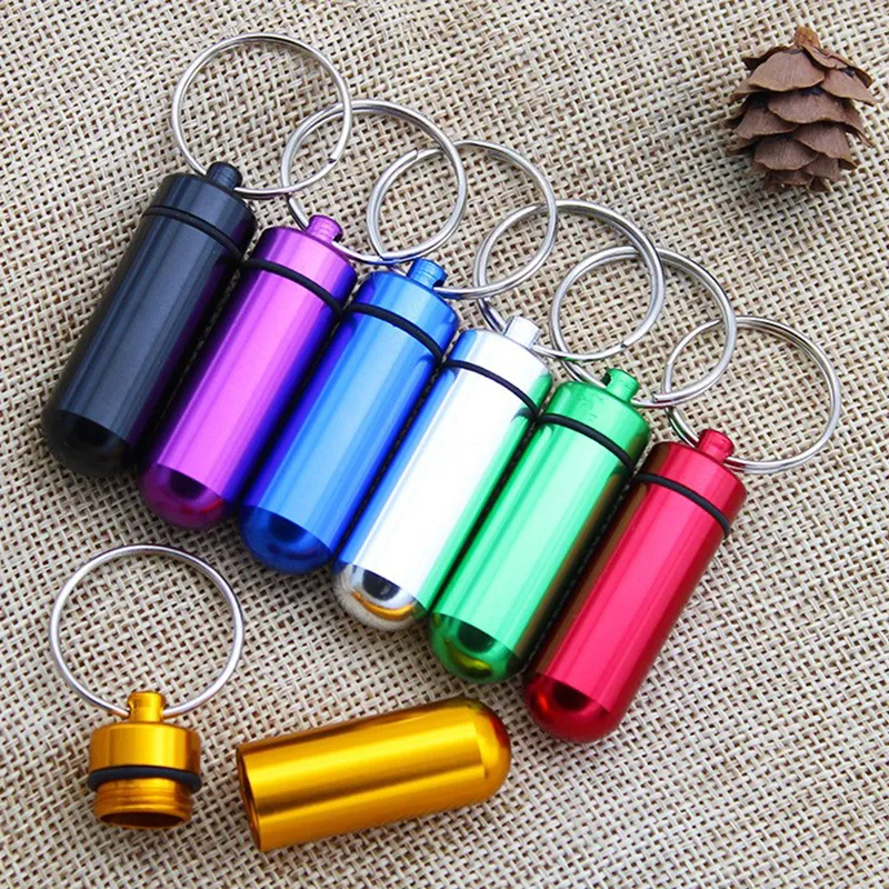 Organization Waterproof Aluminum Keychain Medication Pill Box Portable Mini Travel Pills Boxes Medicine Vitamin Holder Container Case Bottle