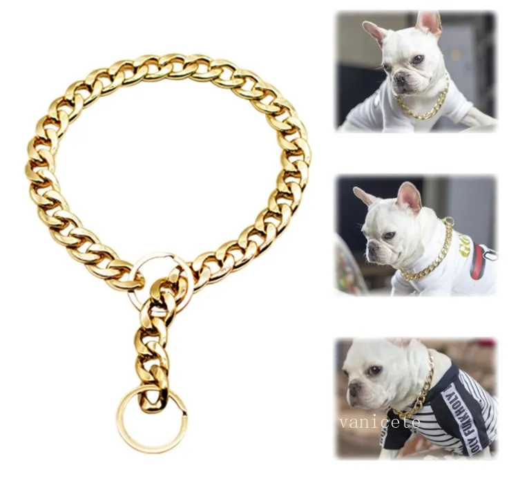 Hundekragen Metall große Goldfarbe Kette Sommer Haustier Accessoires Bulldog -Kragen kleine Hunde Haustiere Halsketten ZC495