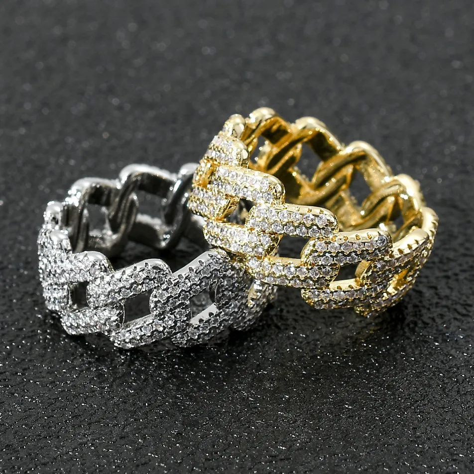Anéis de diamante Anéis de diamante Pontuação dos homens BLING 5A Cubic Zirconia Anel Moda Hip Hop Jóias