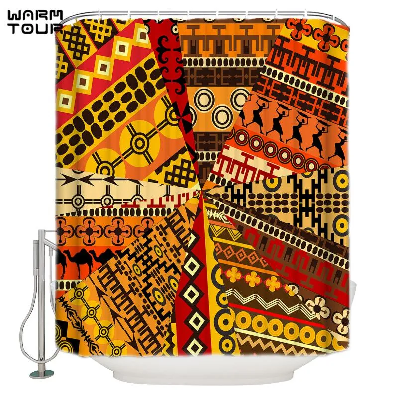 Shower Curtains WARMTOUR Curtain South African Traditional Ethnic Style Extra Long Fabric Bath Bathroom Decor Sets