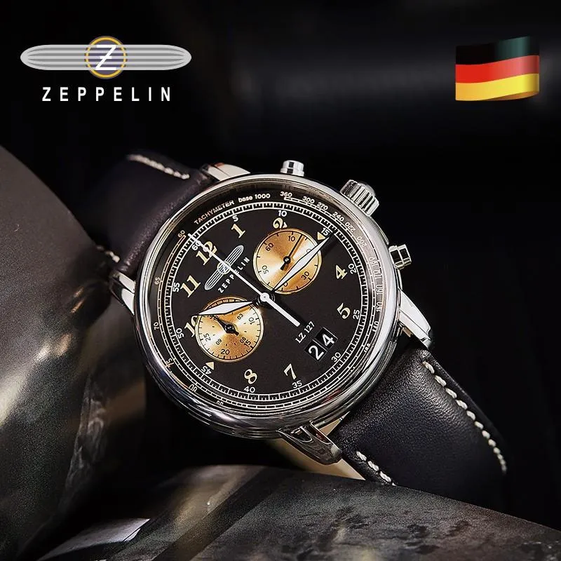 Saatı Zeppelin İzle İthal Su Geçirmez Deri Kemer Iş Rahat Kuvars İki Göz Çok Fonksiyonlu Chronograph Montre Homme