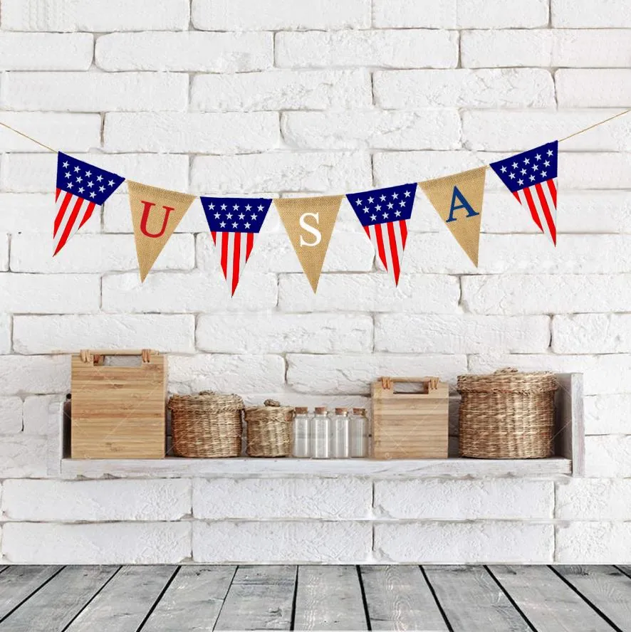 USA Swallowtail Banners Independence Day String Flags Letters Bunting Banner 4th of July Party Decoration ZYY944