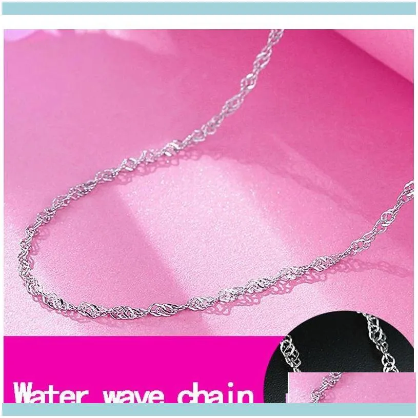 925 Sterling Silver Smooth Water Wave Chains Women Luxury Choker Necklaces Fashion Jewelry In Bulk Size 16 18 20 Inches Elham